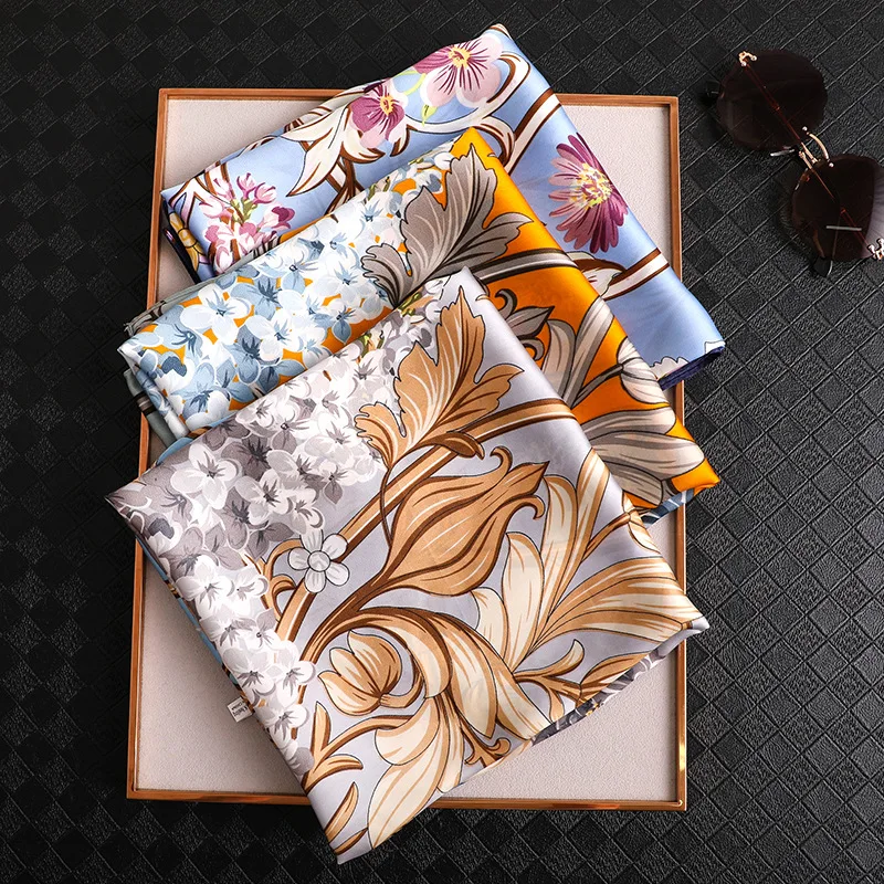 Новинка, 90x90 см, Модный женский шарф, шелковый шарф, шаль, шарф, синий платок, квадратный шарф, головной платок, шарфы
