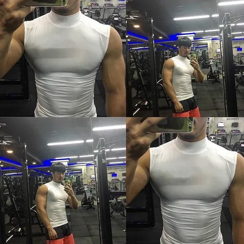 남성 탱크 탑 판매 컬러 터틀넥 보디 빌딩 민소매 셔츠, 고탄성 피트니스 운동 6