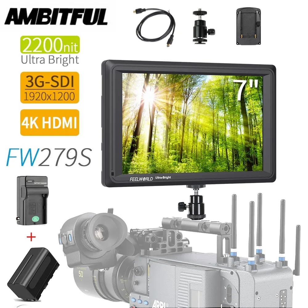 FEELWORLD FW279S 7-дюймовый 1920X1200 4K HDMI 2200nit дневной просмотр 3G-SDI на камере DSLR полевой
