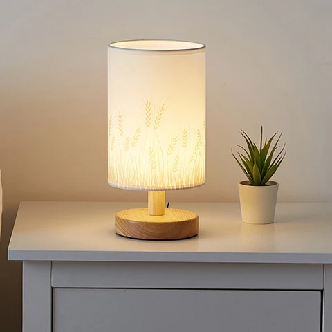 Table Lamp Nightstand Desk Lamp USB Bedside Light With Wood Base And Linen Shade For Living Room Office Dorm Lighting