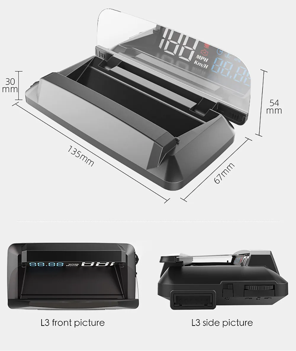 HUD Mirror L3 Car Head up display Digital Speedometer (14)