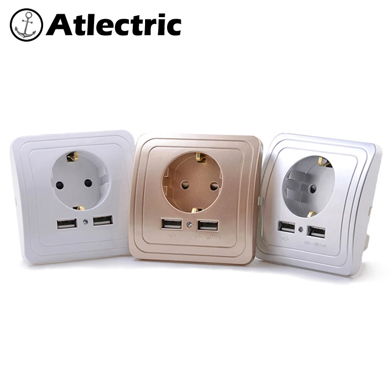 Atlectric ЕС двойной USB порт 2A зарядное устройство адаптер розетка стандарта евроcоюза розетка панель электрическое настенное зарядное устройство адаптер зарядки