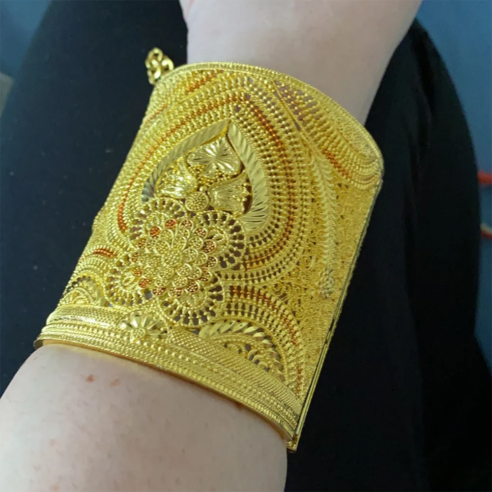 24K Gold Color Dubai Bangles For Women African Ethiopian Bracelets Wedding Jewelry Party Gifts