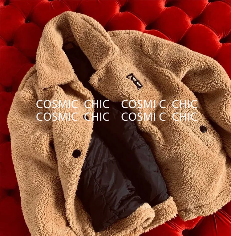 Cosmicchic зимнее женское короткое пальто из искусственного меха модное однобортное шерстяное плюшевое пальто свободная Толстая теплая куртка