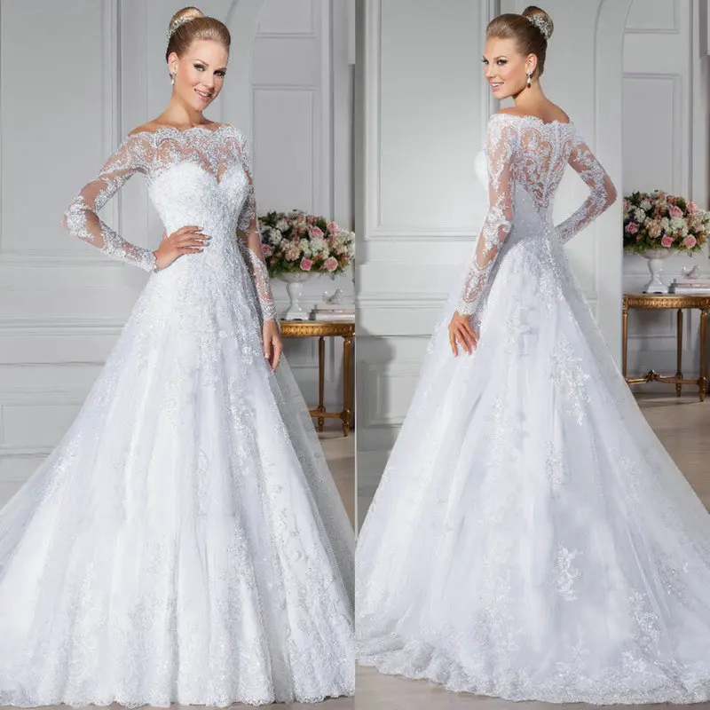 Белое кружевное свадебное платье с длинным рукавом с открытыми плечами Vestido De Noiva Sereia, свадебное платье с открытой спиной