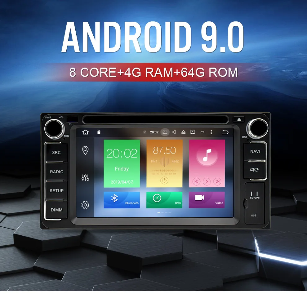 Top Universal Android 9.0 DVD GPS Navigation Radio Video Player Stereo 4G RAM+64G ROM 2 Din Wifi Bluetooth headunit Car Multimedia 0