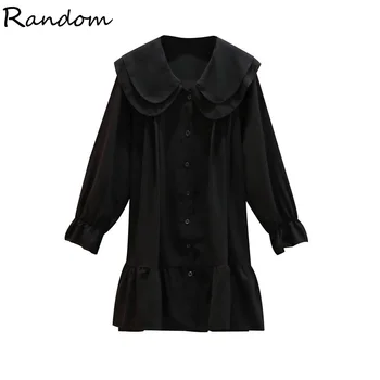 

Plus Size Women Autumn Single-breasted Black Dress 2020 Cute Collar Long Sleeve Loose Dolly Shirt Dresses Fall Large Big Clothes