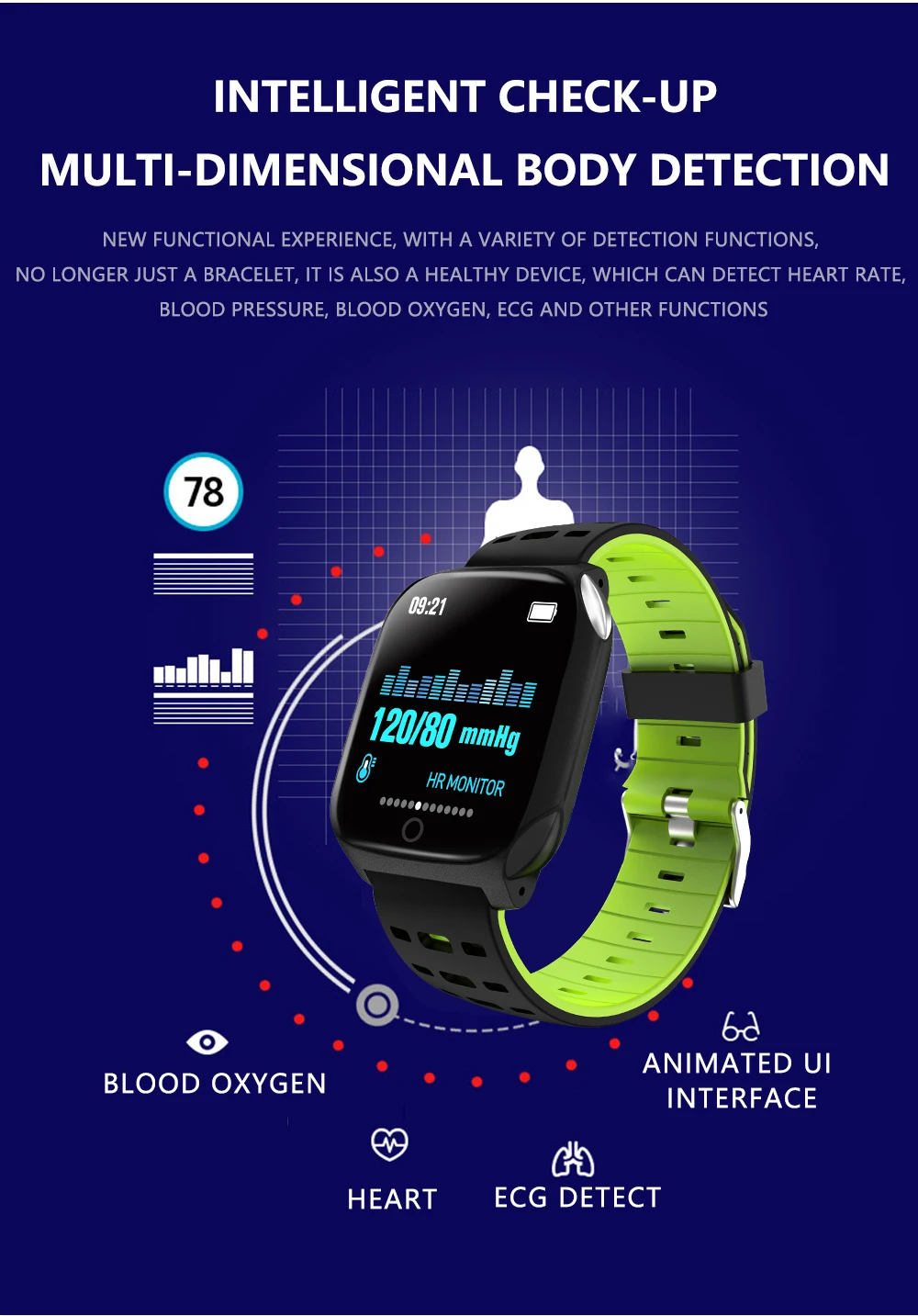 F16 смарт-браслет ECG+ PPG шагомер, погода, будильник, пульсометр, кровяное давление, водонепроницаемый смарт-браслет