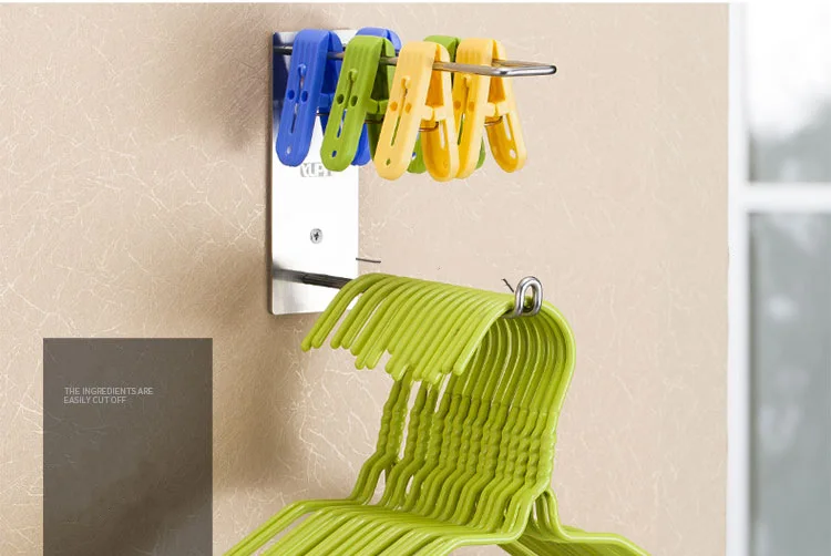 Stainless steel clothes hanger holder wall mounted type clothing clip storag rack finishing stand shelf home organizer
