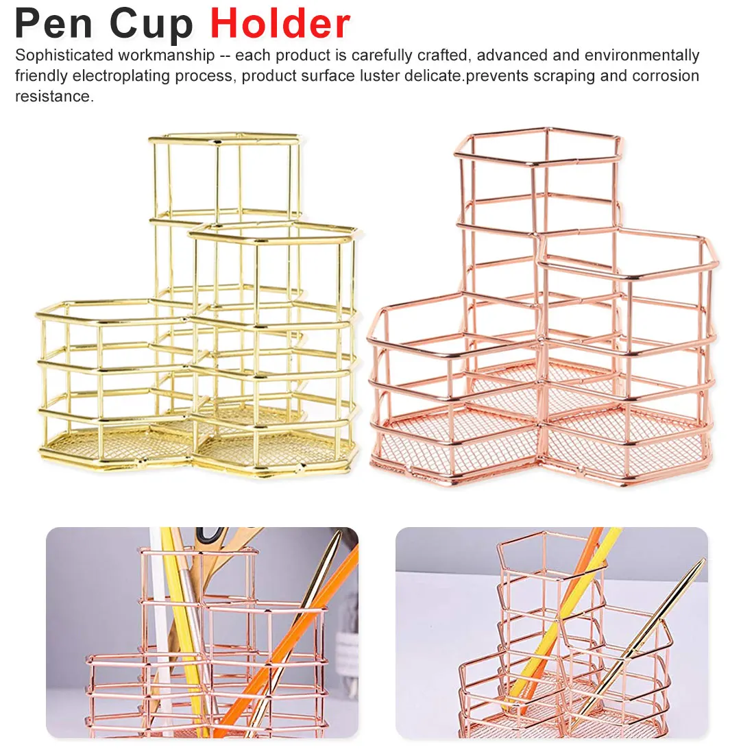 Home Office Table Organizer Hollow Hexagon Pen Holder Creative Makeup Brush Organizer Stationery Storage Container