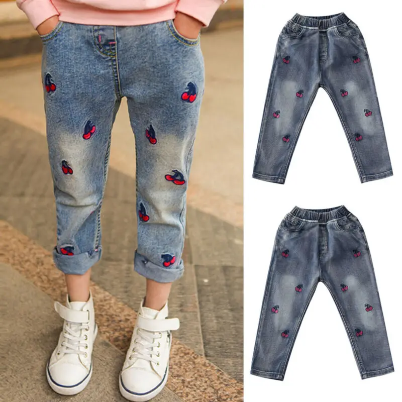 2019 pantalones de mezclilla con bordado de hermosa cereza para niñas y  niños pequeños pantalones de mezclilla con cintura elástica pantalones de  mezclilla de 2-7 años - AliExpress Madre y niños