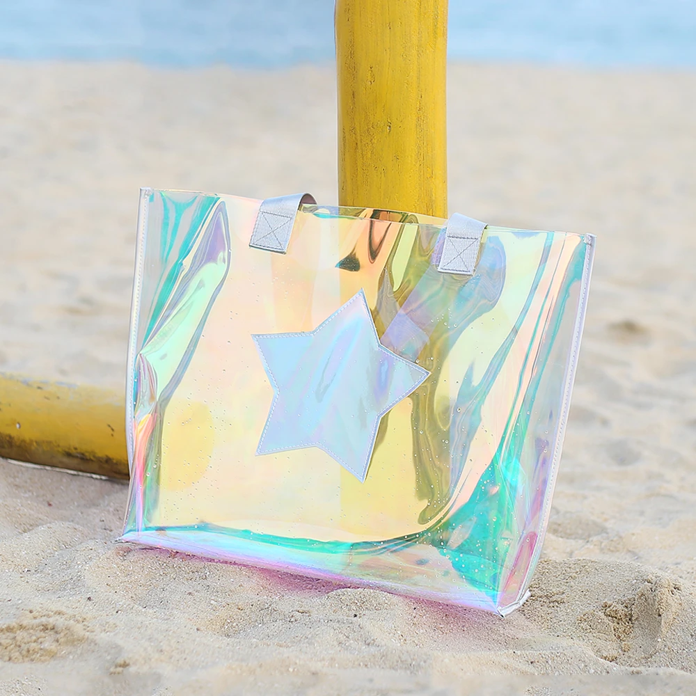 Precipicio Justicia Oculto Bolso de playa transparente para mujer, bolsa de playa transparente de TPU,  a prueba de agua, con diseño holográfico, para verano, camiseta  grande|Cubos| - AliExpress