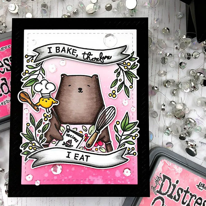 

Leaves Cartoon Bear Cooking Metal Cutting Dies Scrapbooking For DIY Album Paper Cards Embossing I BAKE I EAT Words Stamp And Die