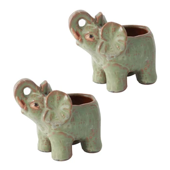 

2pcs Calf Elephant Succulent Flowerpot Ceramics Elephant Flowerpot Adornment Desktop Flowerpot Craft Ornament