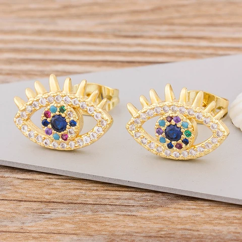 Arrival Fashion Gold Evil Eye Stud Earrings For Women Vintage Crystal Statement Earrings Jewelry Best Birthday New Year Gift