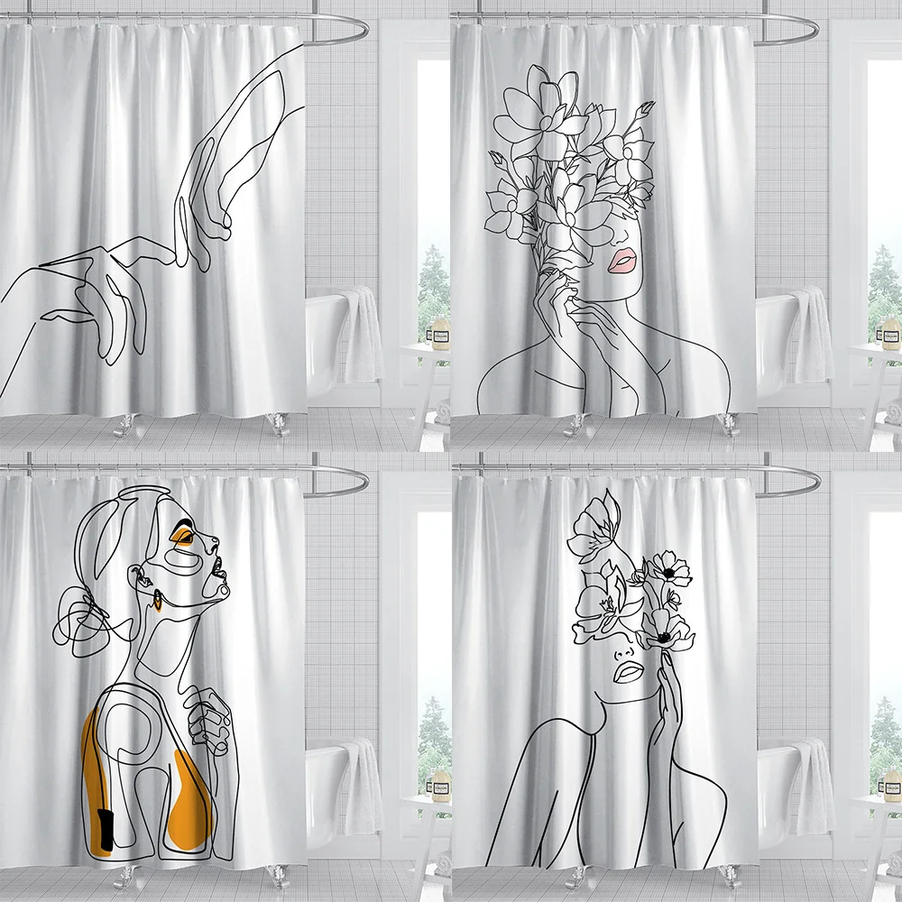 

Sketch Series Shower Curtain Digital Punch Free Printing Bathroom Curtain Bathroom Set With Waterproof Hook Bath Curtain