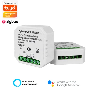 

Tuya Zigbee 3.0 light switch module with/No neutral 1gang 2 gang works with Alexa Google home voice control smart home