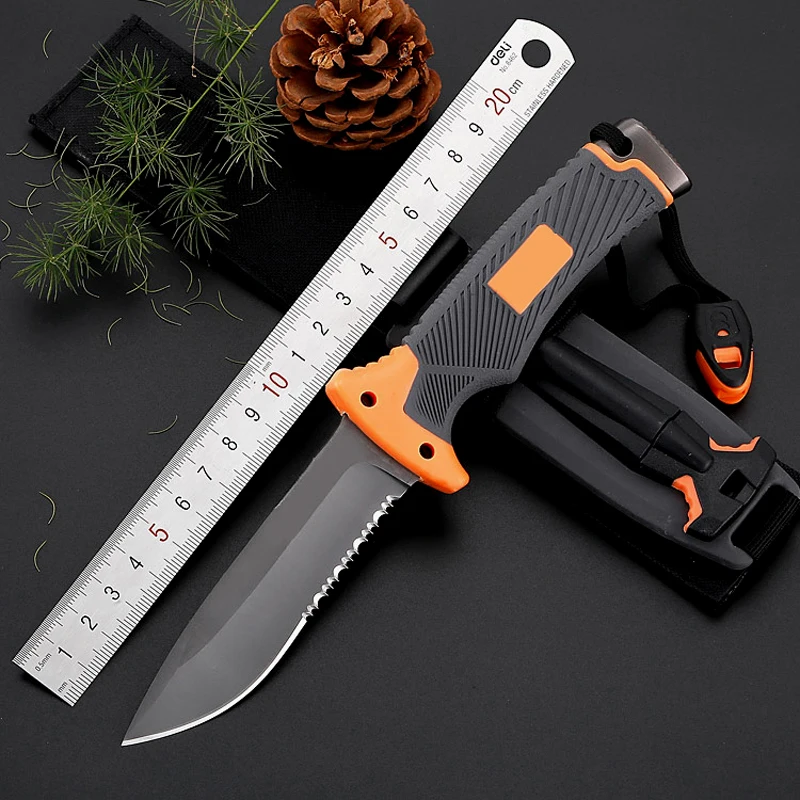 

Tactical Survival Knife Fixed Knife Compact Scout Hunting Outdoor Camping Survival knives Multi Tool Rubber Handle 440C Blade
