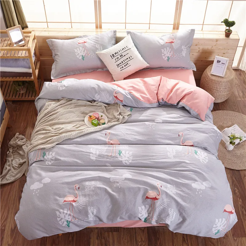 Пододеяльник из хлопка+ наволочка с принтом фламинго, покрывало для детей и взрослых, односпальная двуспальная кровать, спальная XF650-13