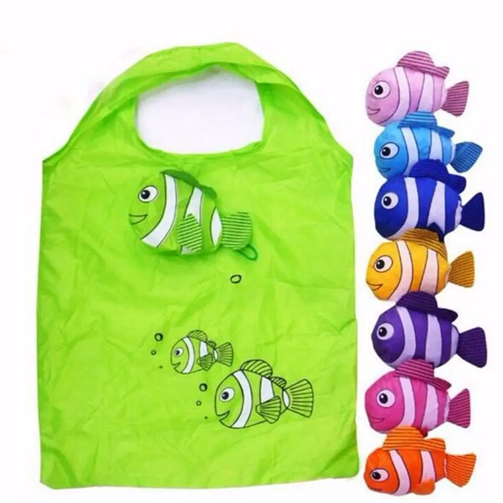 Hot new Eco Storage Handbag Tropical Fish Foldable Shopping Bags Cartoon Folding Portable Bag Women Grocery Polyester Large Bag