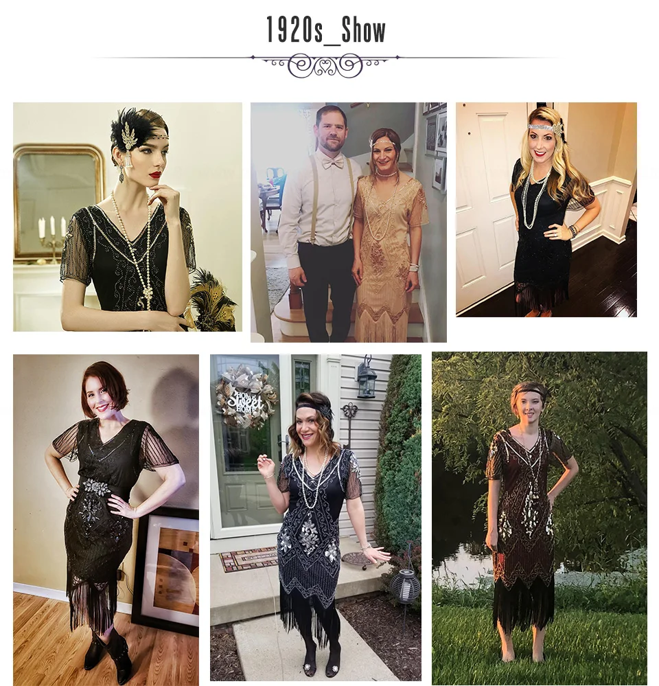 Женские 1920s размера плюс Great Gatsby Хлопушки блесток бисера платье с ревущими 20s аксессуары набор для вечерние