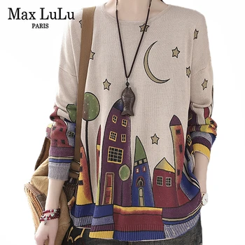 

Max LuLu 2020 British Style Spring Fashion Ladies Casual Printed Sweaters Women Loose Oversized Pullovers Female Knitted Jumpers