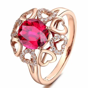 

Luxury Ruby gemstones crystal Rings for women Rose gold color statement wedding red zircon diamonds fashion party jewelry gift