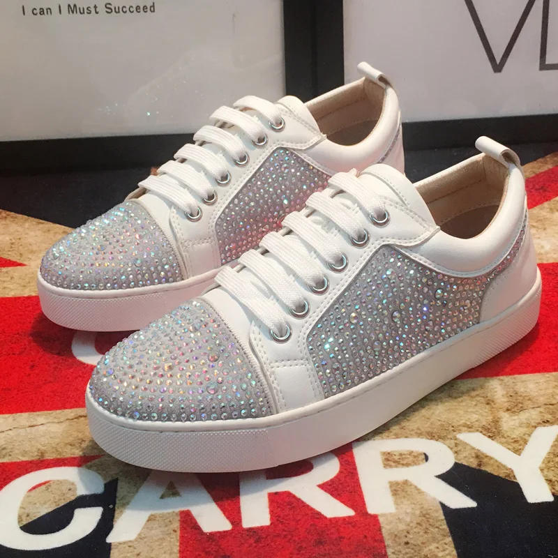 

men shoes sneakers flats crystal white casual shoes Men red Party Shoes Round Toe Lace-up Flat Shoes black loafers shoes Leather