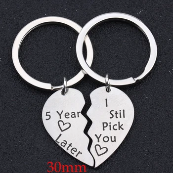 

Couple Matching Keychain Set 5 Year Later I Stil Pick You Split Heart Keyfobs For Lover Gift Broken Heart Key Ring