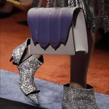 

2020 New Winter Designer Women silver Flock Short Boots 6cm Pencil High Heels Boots Diamond Bow Ankle Boots Lady Party Shoes