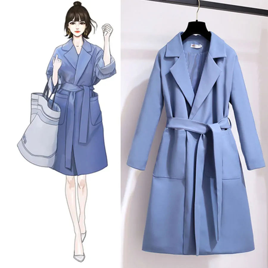 

Elegant Thin Long Trench Coats Women Trench Korean Vogue Autumn Turn-Down Lace Up Coats Female Solid Windbreaker Coats Harajuku