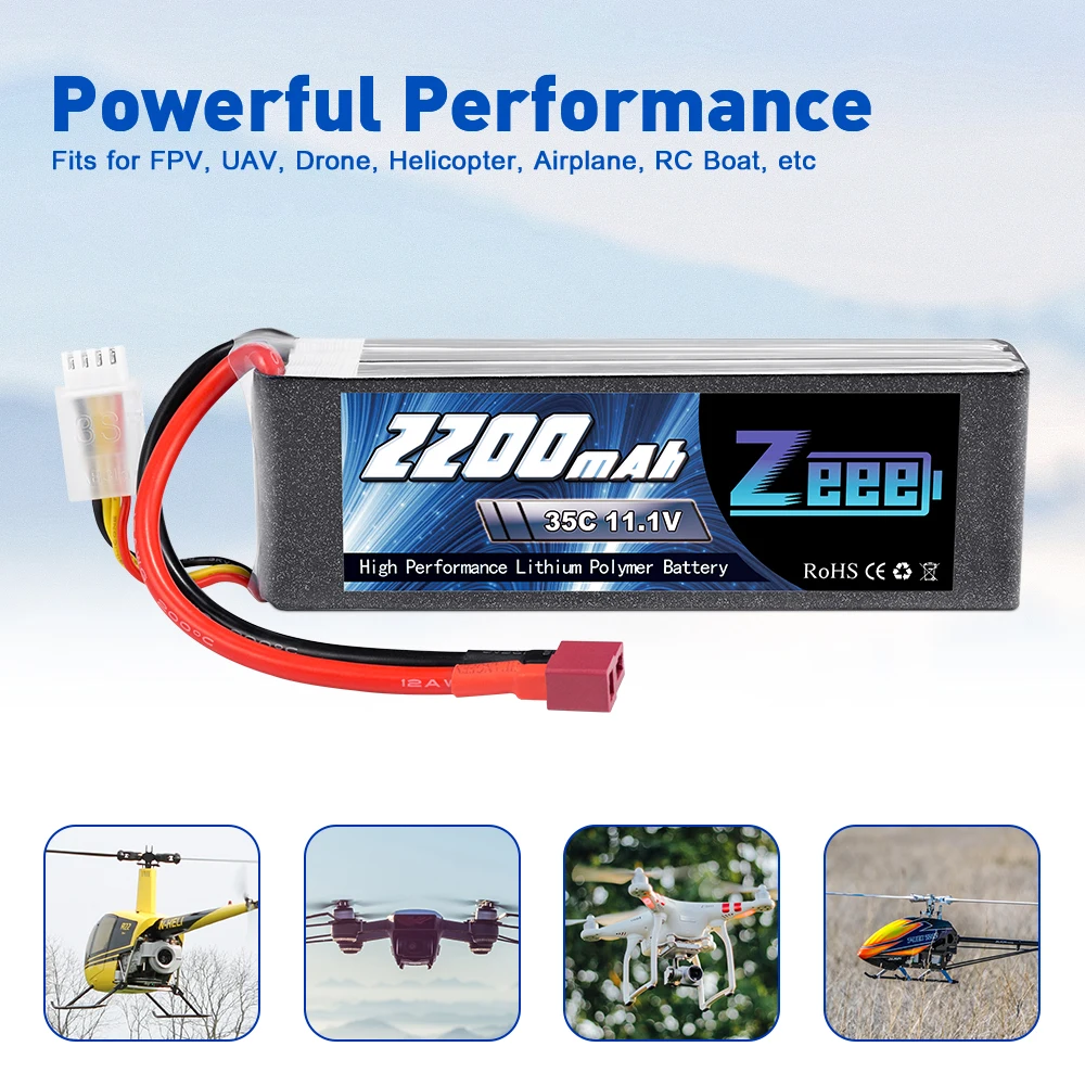 2 шт. Zeee 2200mAh 3S 11,1 V 35C LiPo батарея с Deans Разъем XT60 для радиоуправляемого квадрокоптера Дрон лодка самолет