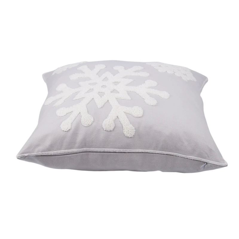 Soft Square Christmas Snowflake Style Cotton Embroidery Throw Pillow Case Cushion Cover Decorative 18x18 inch Gray