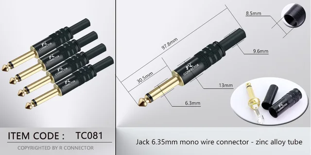1/4 '' 6.35mm Mono Maschio A 2 Doppio 1/4 Di Pollice 6.35mm Mono TS