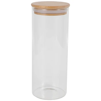 

Home Storage Shelf Glass Food Storage Canisters Sealing Bamboo Cover Glass Jars Set Biscuits Candies Spices Cereals Container