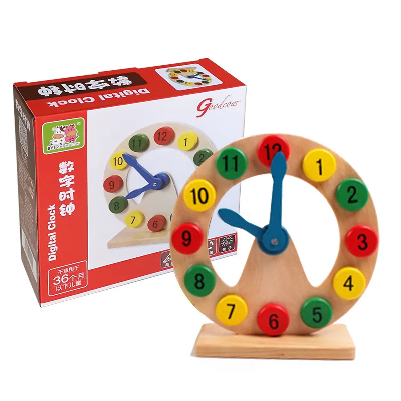 Geometric Shapes Creative Toy Intelligence Cognitive Shape with Numbers Clock Hollow Clock Wooden Toys
