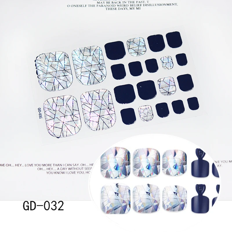 GD-032 22 Типсы, Новые французские стикеры на ногти, цветы, ногти, полное покрытие, клейкие обертывания, водонепроницаемые, блестящая пленка для ногтей, наклейки-лак - Цвет: GD-032