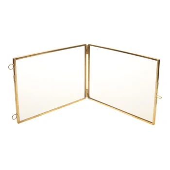 

Set of 2pcs Antique Square Metal & Glass Hanging Floating Picture Photo Frame - Gold Brass with Clear Glass - Gold