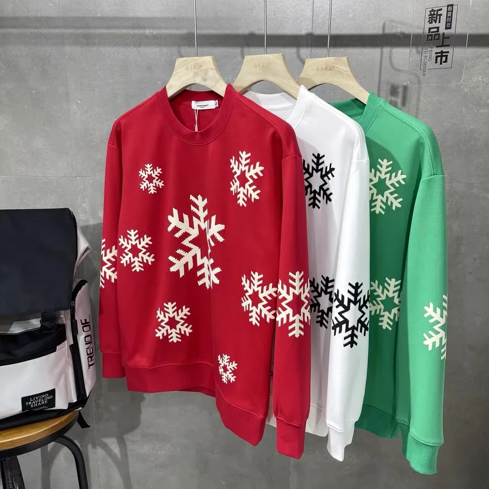 

2022 Autumn New Trend Hoodie Men Snowflake Printed Sweater Trend Pullover Round Neck High Quality Tops