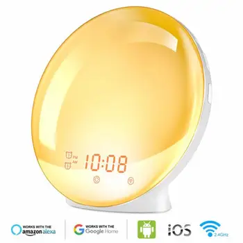 

WIFI Smart Voice Control Alarm Clock Wake Light Digital Snooze Nature Night Light Clock For Alexa Google Home Smart Life