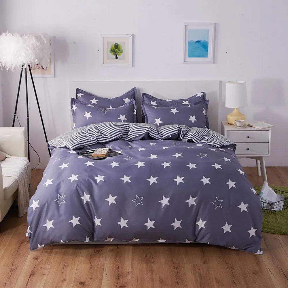 

Stars Duvet Cover Set Kids Simple Bedding with Pillowcases Single Twin Queen King Size Blue Color Bed linen 3pcs