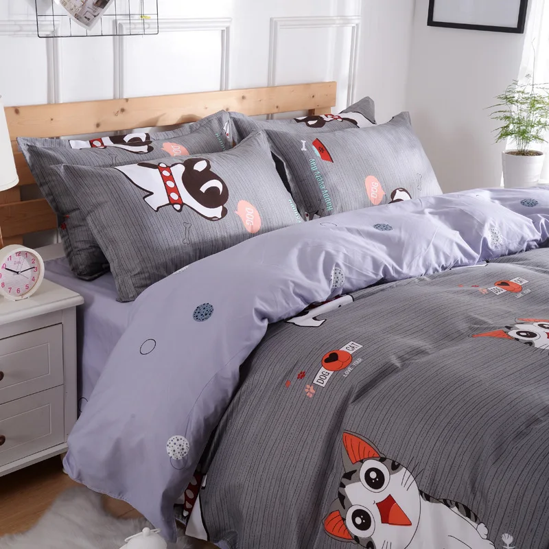 Cartoon Animal Printed Bedding Sets High Quality 4pcs Pure Polyester Bedding Sets Duvet Cover Bed Sheet Pillowcases for Child