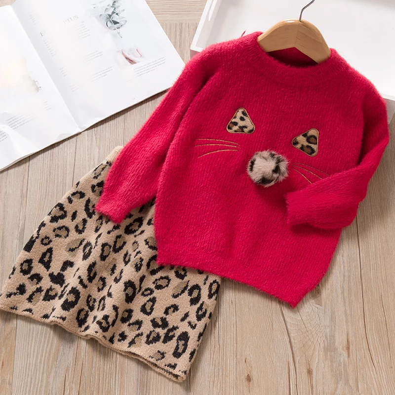 AX1279 Red Keelorn/весенние комплекты одежды для девочек коллекция года, Детский свитер в стиле коллажа+ юбка одежда с бантом из 2 предметов модный Детский костюм, комплект одежды - Цвет: AX1279 Red
