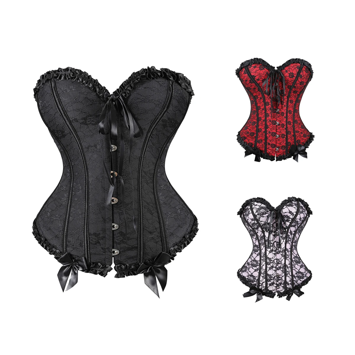 Women Corset Top Lace Up Overbust Boned Sexy Lingerie Renaissance Victorian Floral Pluse Size