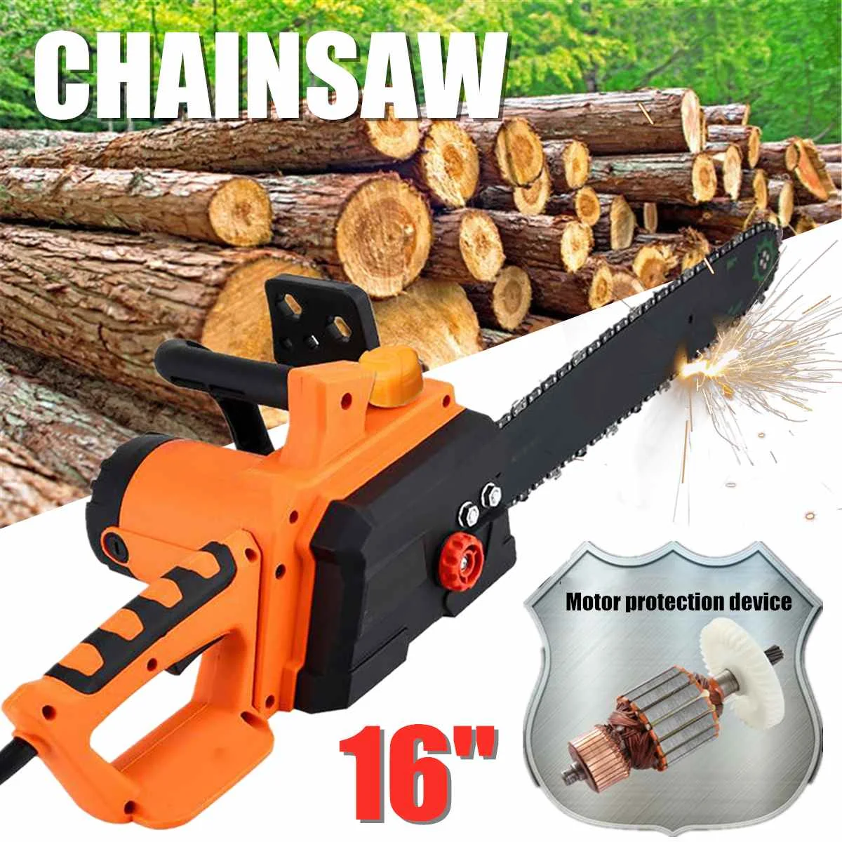 

16" 1800W Gasoline Chainsaw Cutting Wood Machine Electric Saw Cycle Chain Woodworking Home Garden Industrial DIY Power Tools