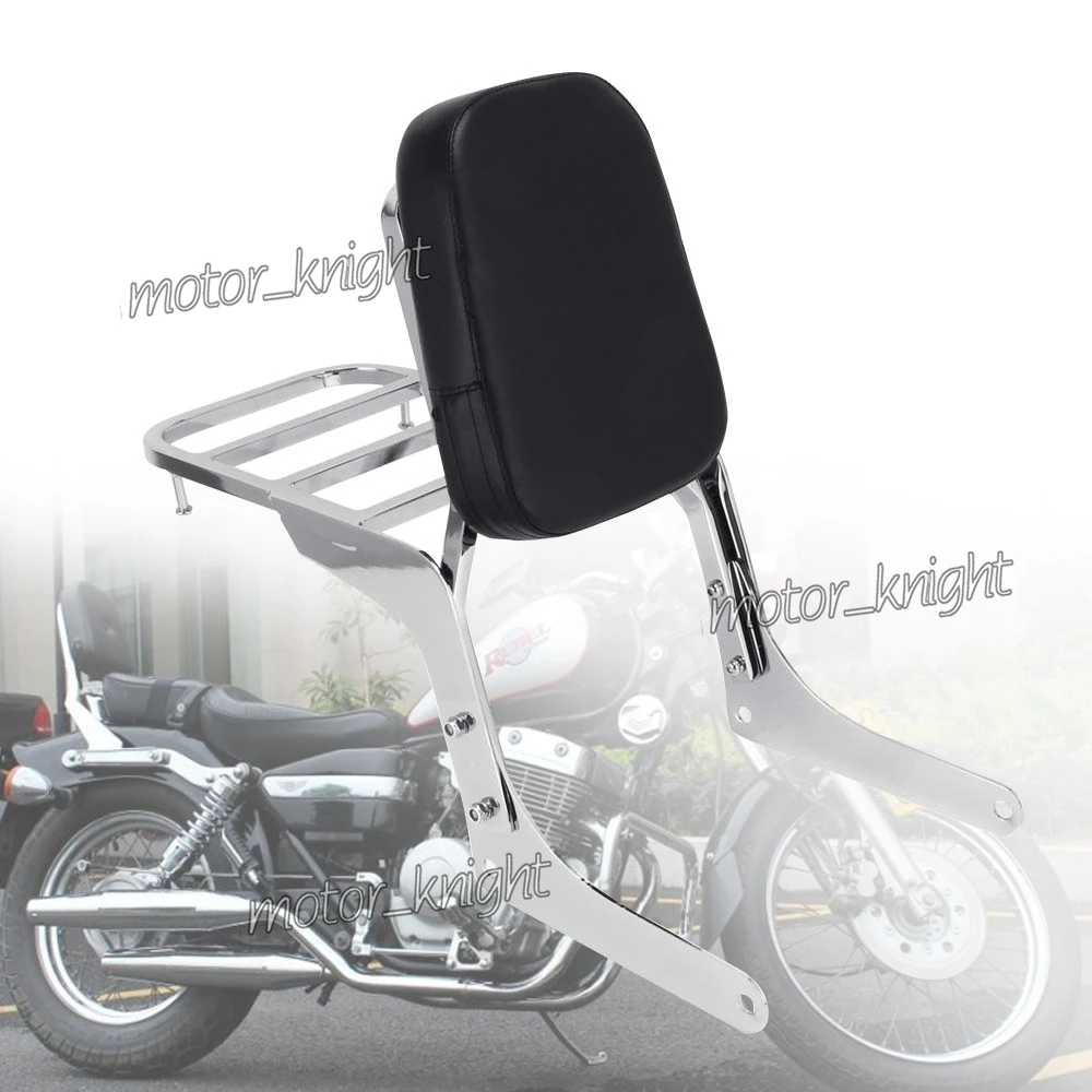 

Motorcycle Chrome Passenger Backrest Sissy Bar w/ Rear Luggage Rack Support Saddlebag Cargo For Honda REBEL250C CA250C CMX250