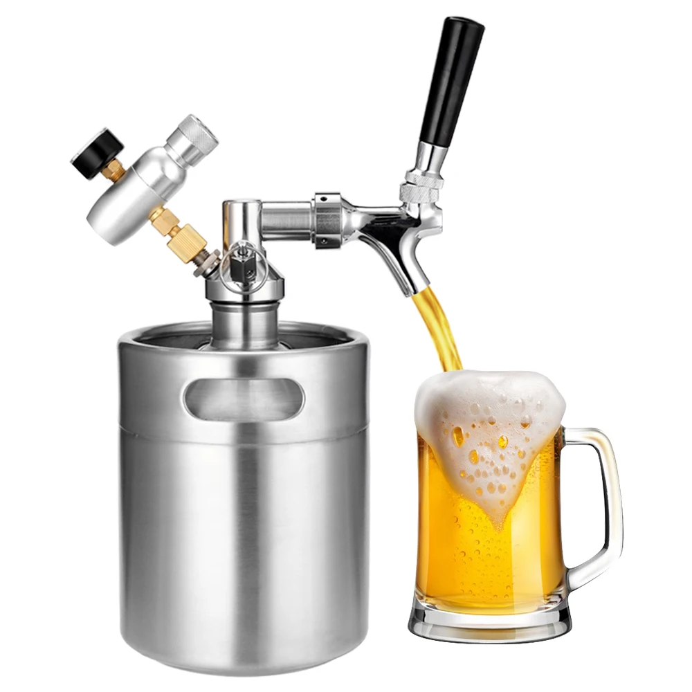 

304 Stainless Steel 2L Mini Beer Keg with Tap Pressurized Home Beer Brewing Craft Beer Dispenser Growler System