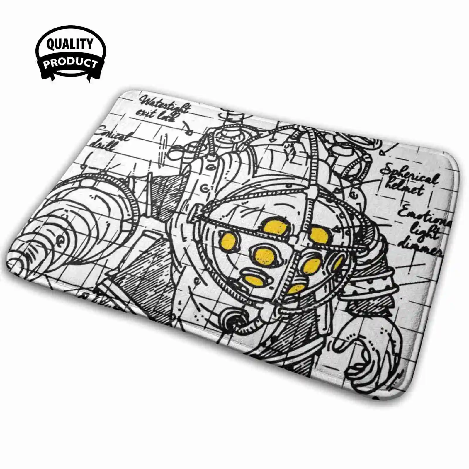 Mr Bubbles Layout Soft House Family Tappetino Antiscivolo Tappeto Tappeto Robot In Metallo Big Ocean Daddy Bioshock Bolt Steam Fat Layout Nero