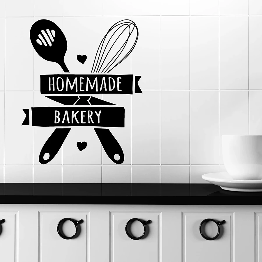 Home Made Bakery Wall Decal Quote Words Kitchen Baking Shop Interior Decor Vinyl Window Sticker Bake Tools Creative Mural M206 |
