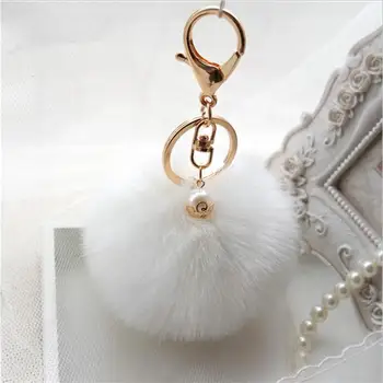 

Super Round Metal Key Chain Rabbit Hair Bulb Fur Plush Pom Poms Ball Bag Car Ornaments Pendant Key Ring Soft Ball Dropshipping